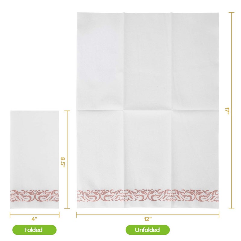 FOCUSLINE 100 Linen Feel Bathroom Napkins, Soft and Absorbent Disposable Guest Towels, Cloth-Like Paper Hand Towels Decorative Napkins for Dinners, Parties, Weddings or Events, Rose Gold, 12" x 17" - Image 2